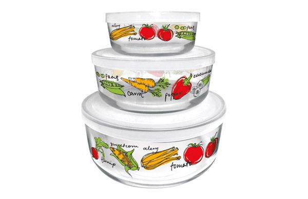 CONTENEDOR VIDRIO CON TAPA SET 3U Ø12-15-18 CM - VEGETALES