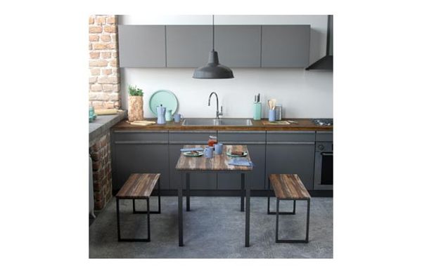Mesa cocina 110x70 cm con dos bancos color madera clara