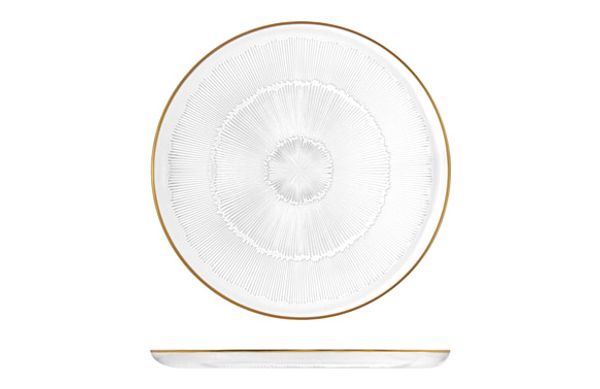 PLATO VIDRIO GRABADO FILO DORADO TREASURE Ø 28 CM LLANO